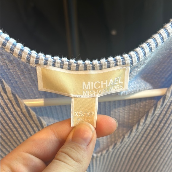 Michael Kors Blue Ruffled Flutter Sleeve Top - Picture 2 of 4